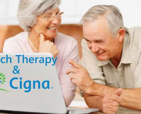 Elderly couple at home doing Cigna Speech Therapy
