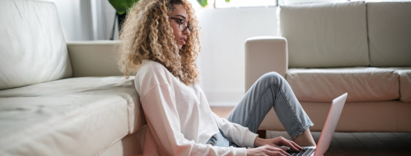 a woman at home working on her cluttering