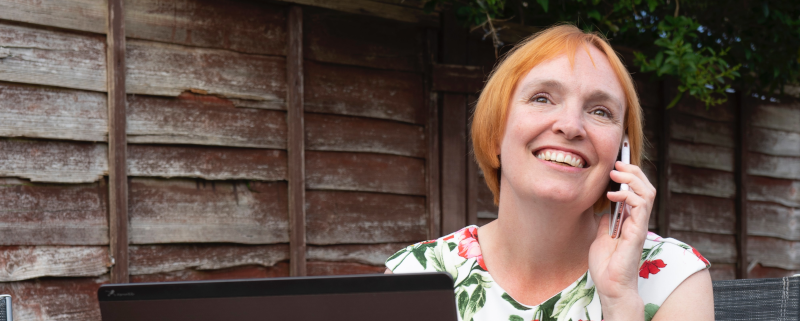 a woman learning from home on her laptop