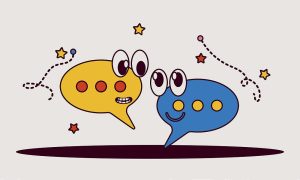cartoon icon representing two speech bubbles chatting