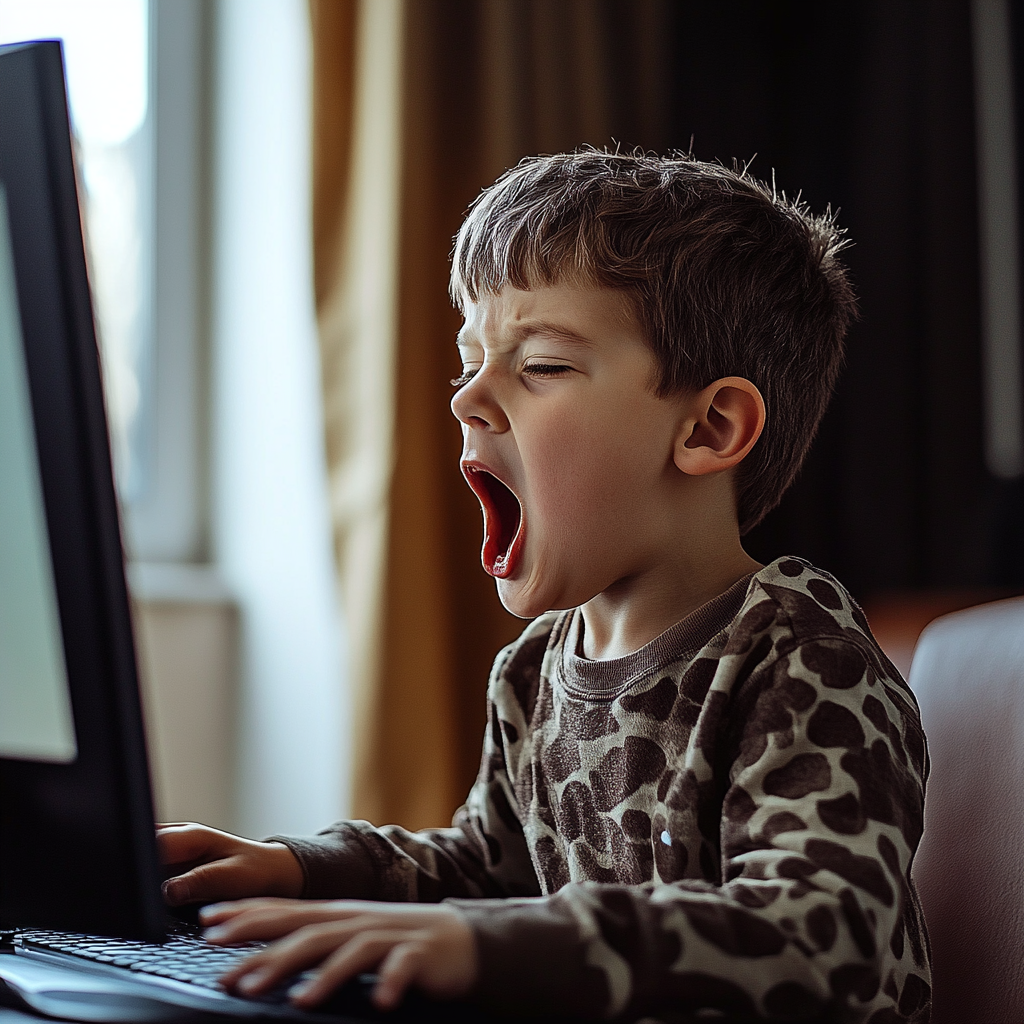 A boy opening his mouth to practice talking